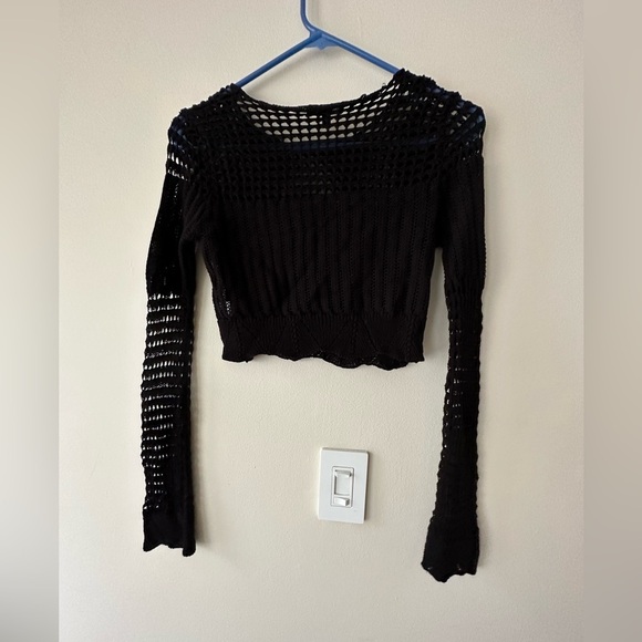 Fashion Nova Here To Stay Crochet Sweater Color Black - Picture 9 of 11